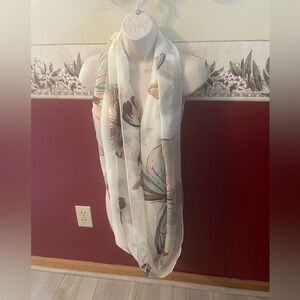 Sheer Floral Infinity Scarf in Cream with Pastel Accents